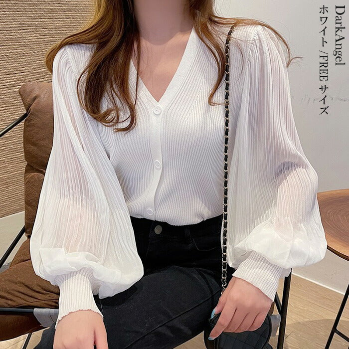 シフォンニットトップス