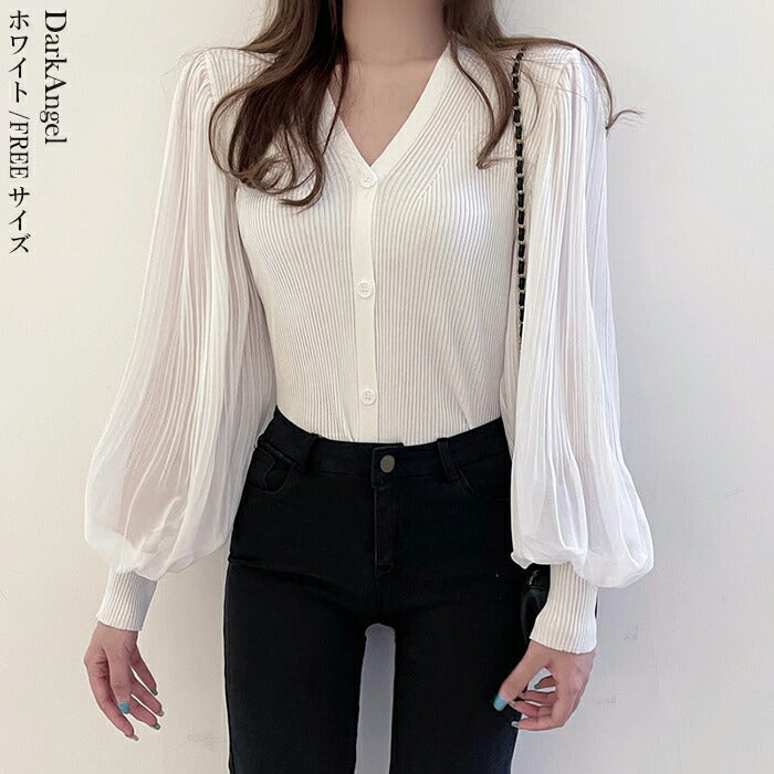 シフォンニットトップス