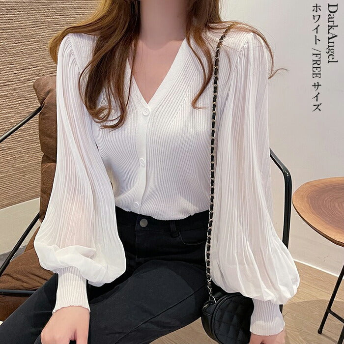 シフォンニットトップス