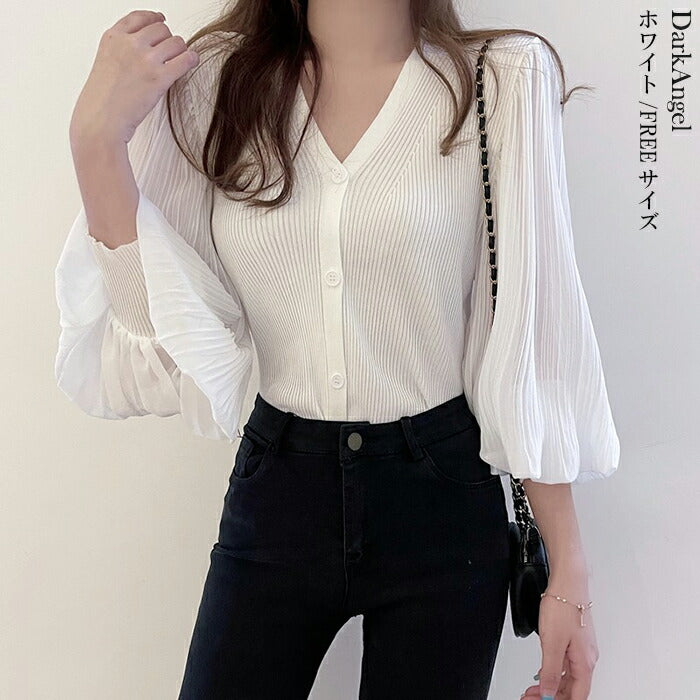 シフォンニットトップス