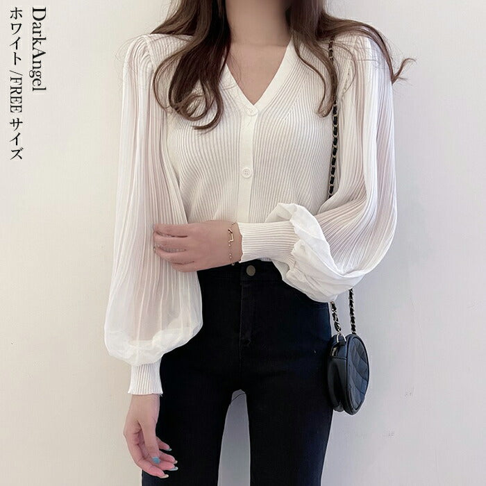 シフォンニットトップス