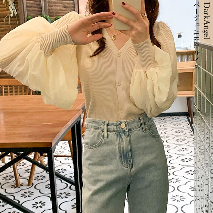 シフォンニットトップス