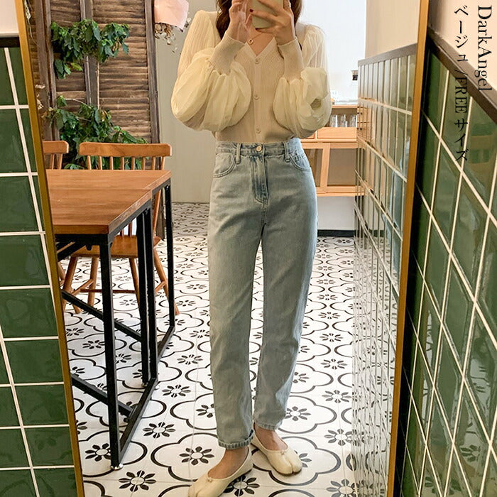 シフォンニットトップス