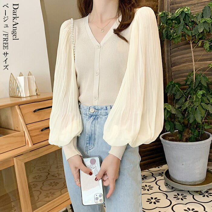 シフォンニットトップス