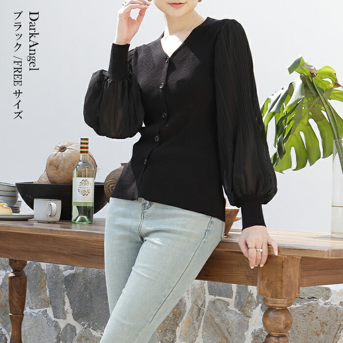 シフォンニットトップス