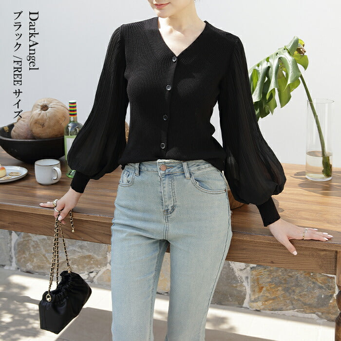 シフォンニットトップス