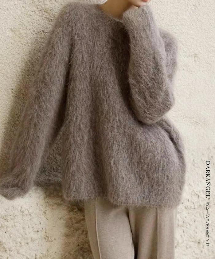 マシュマロタッチラウンドネックシャギーニットトップス