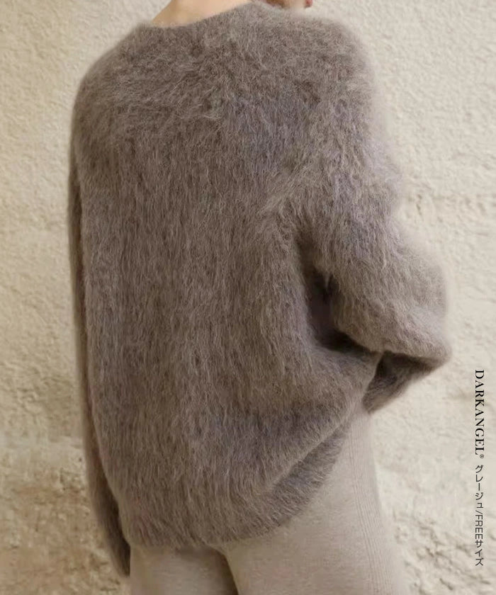 マシュマロタッチラウンドネックシャギーニットトップス