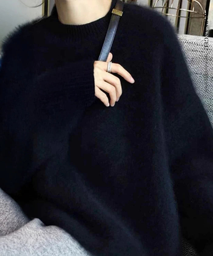 マシュマロタッチラウンドネックシャギーニットトップス