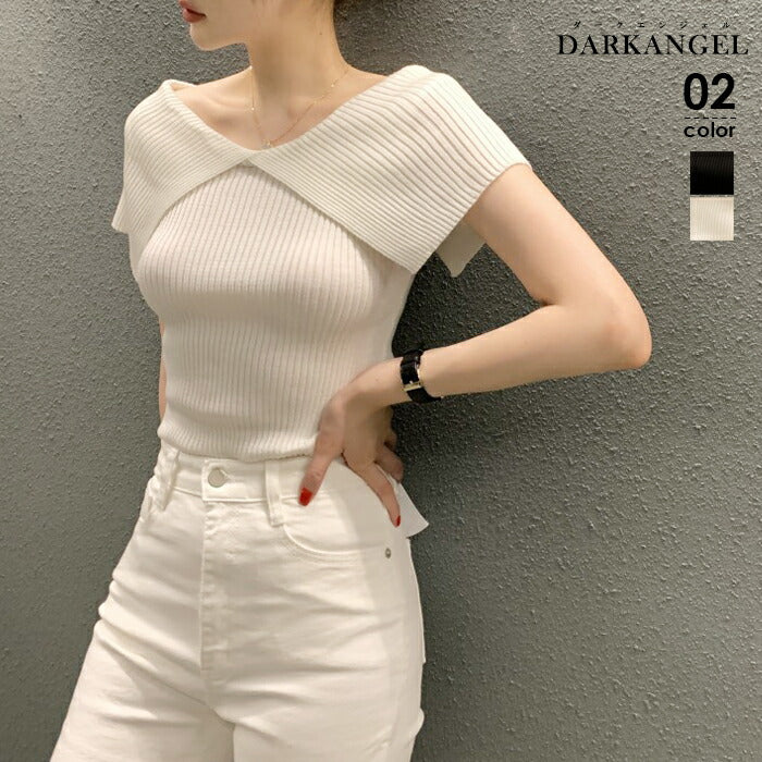 ビックカラーサマーリブニットトップス