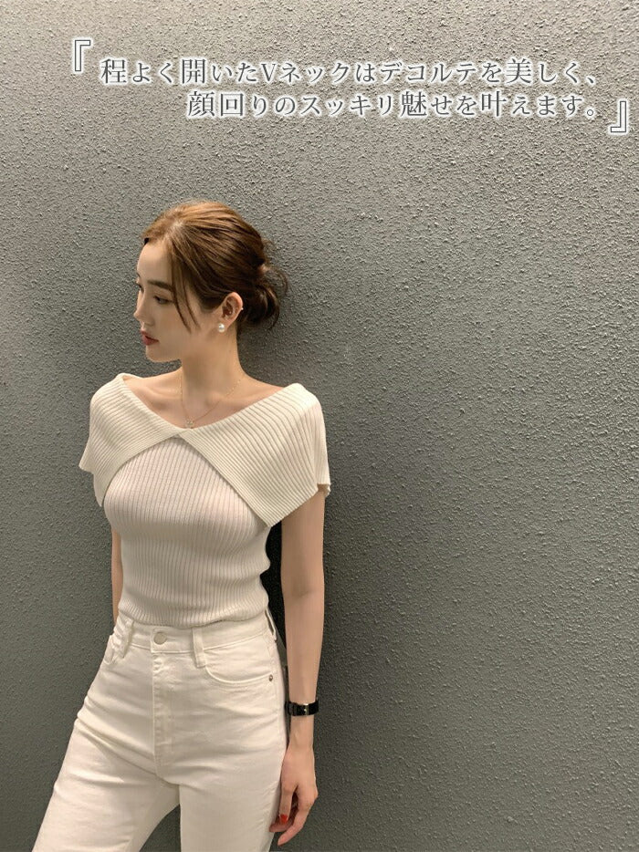 ビックカラーサマーリブニットトップス