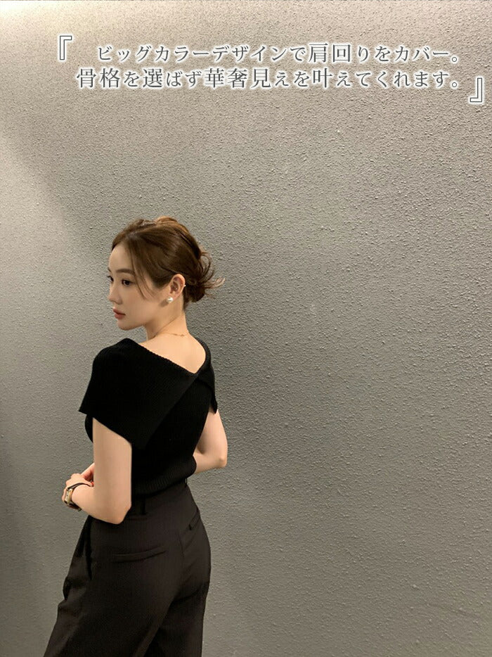 ビックカラーサマーリブニットトップス