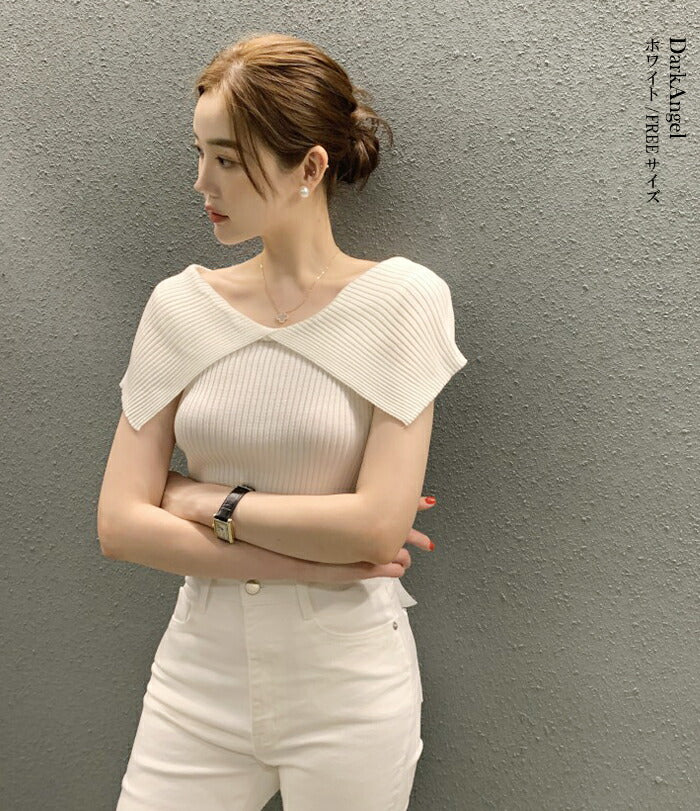 ビックカラーサマーリブニットトップス