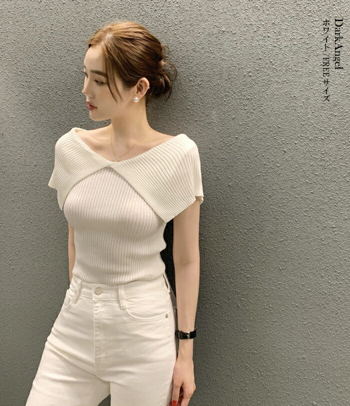 ビックカラーサマーリブニットトップス