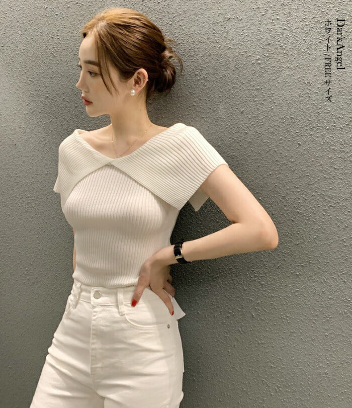 ビックカラーサマーリブニットトップス