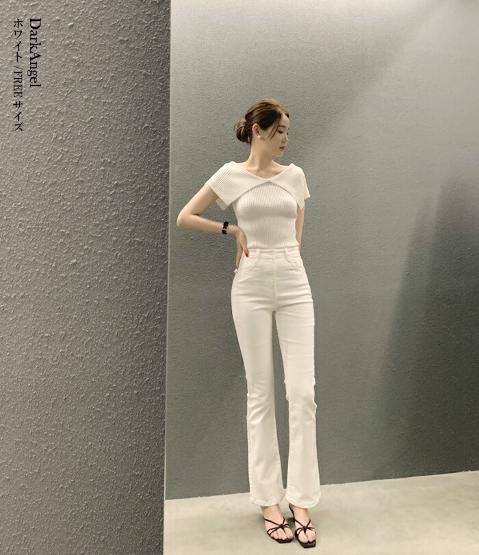 ビックカラーサマーリブニットトップス