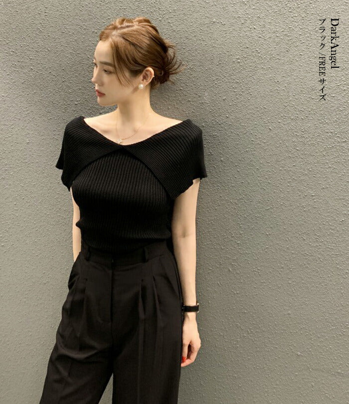 ビックカラーサマーリブニットトップス