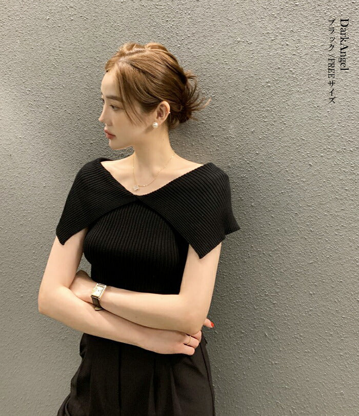 ビックカラーサマーリブニットトップス