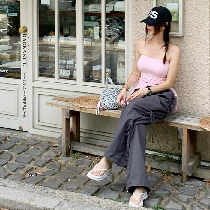 サイドリボンワイドパンツ