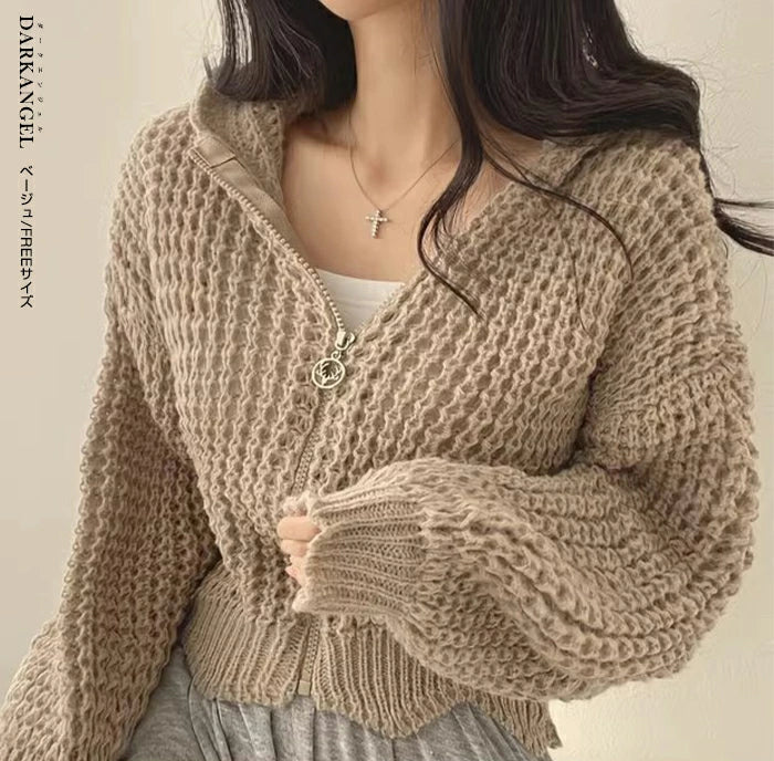 ワッフル編みニットパーカー