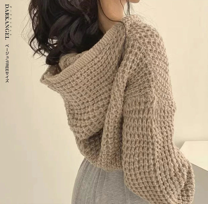 ワッフル編みニットパーカー