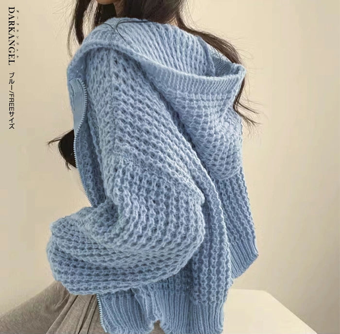 ワッフル編みニットパーカー