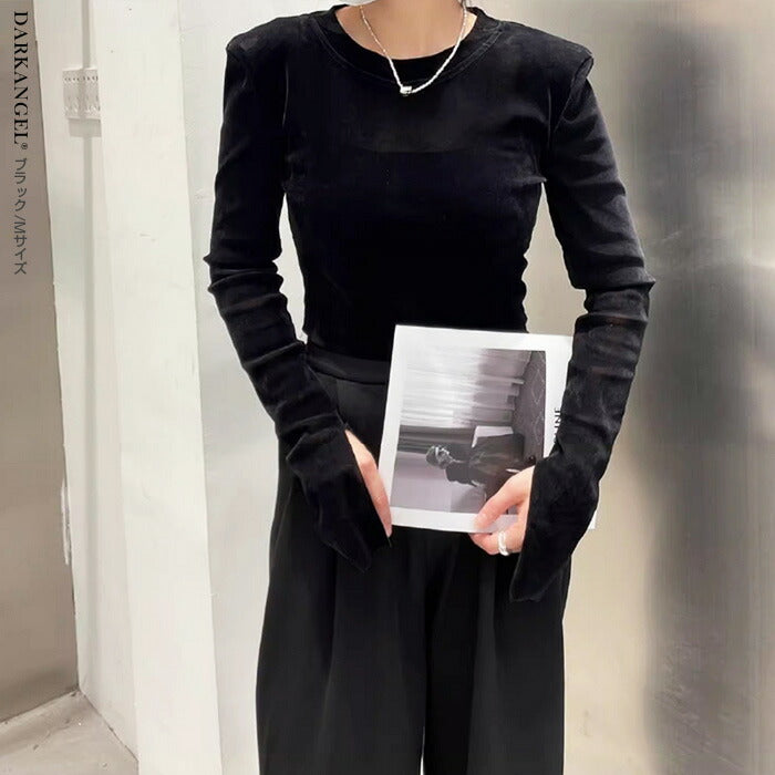 スリットスリーブベロアトップス