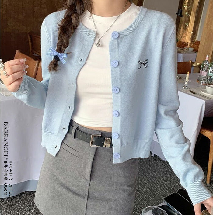 リボンモチーフショートカーデ