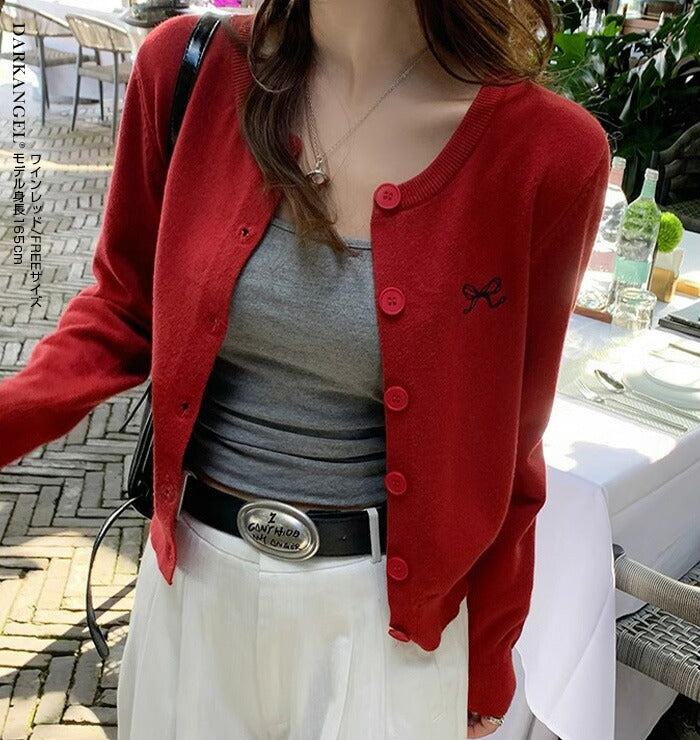 リボンモチーフショートカーデ