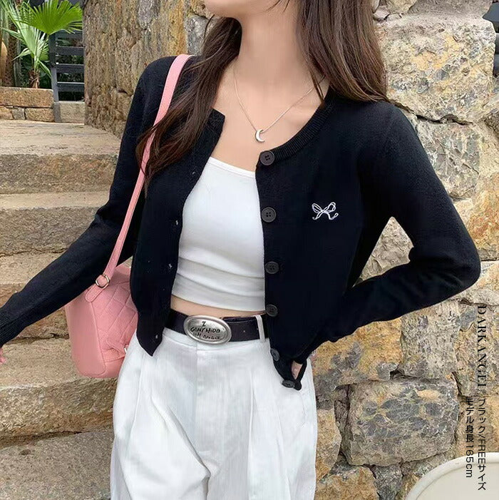 リボンモチーフショートカーデ