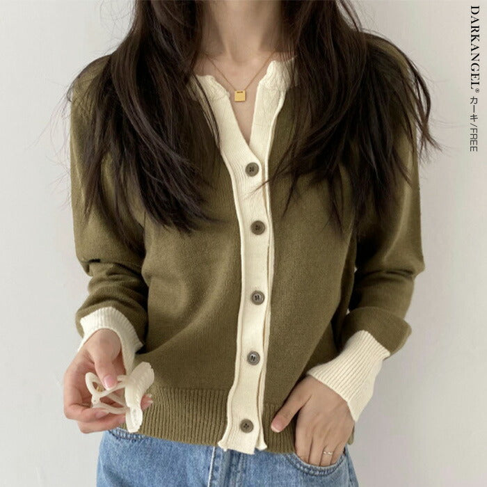 バイカラーVネックカーディガン