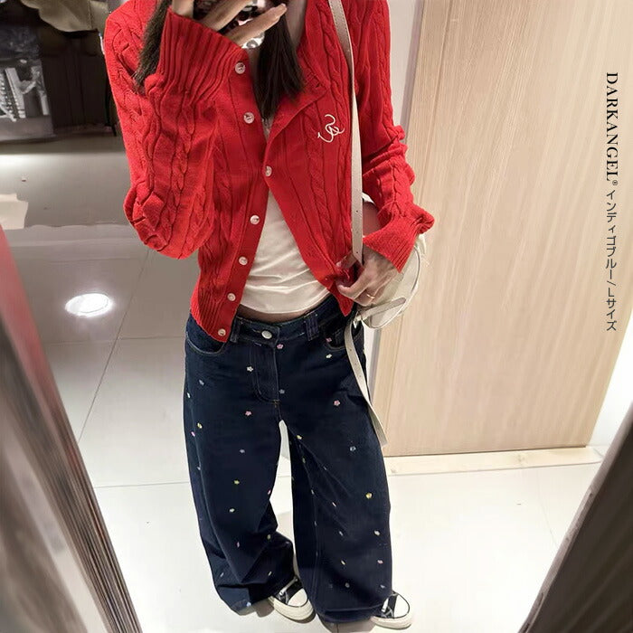 05size | 刺しゅう小花柄ワイドデニムパンツ