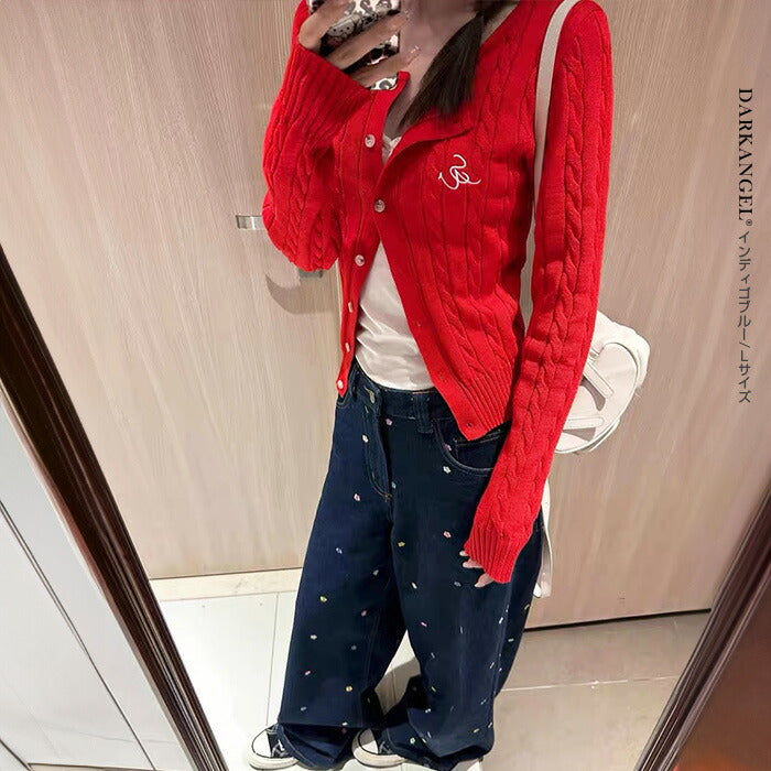 05size | 刺しゅう小花柄ワイドデニムパンツ