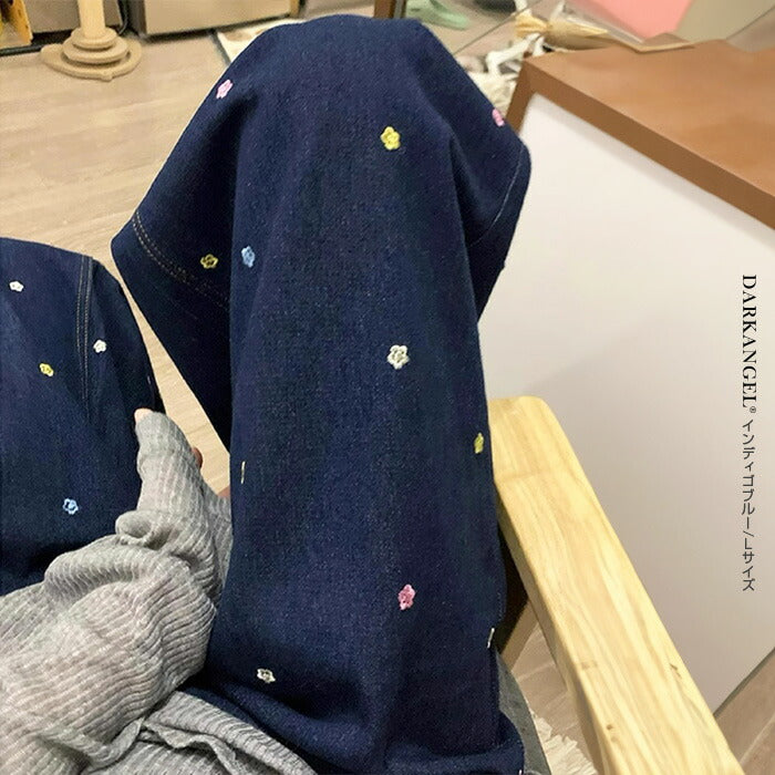 05size | 刺しゅう小花柄ワイドデニムパンツ