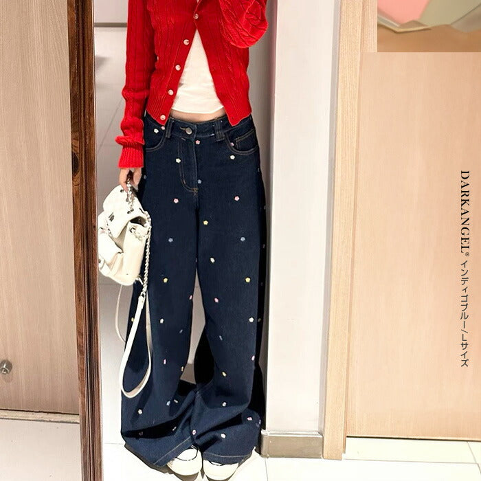 05size | 刺しゅう小花柄ワイドデニムパンツ