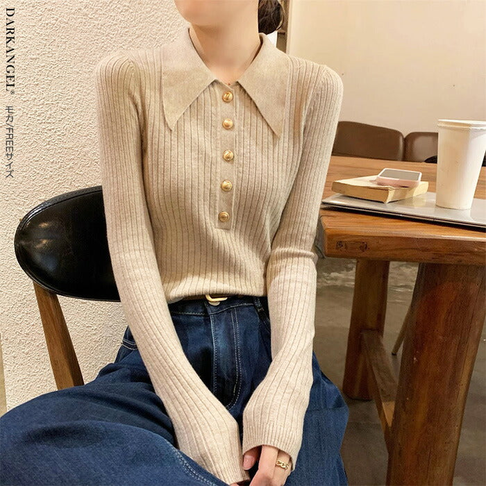 金ボタンポロニット