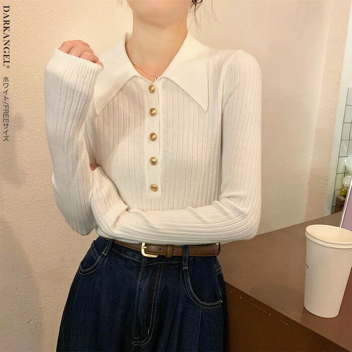 金ボタンポロニット