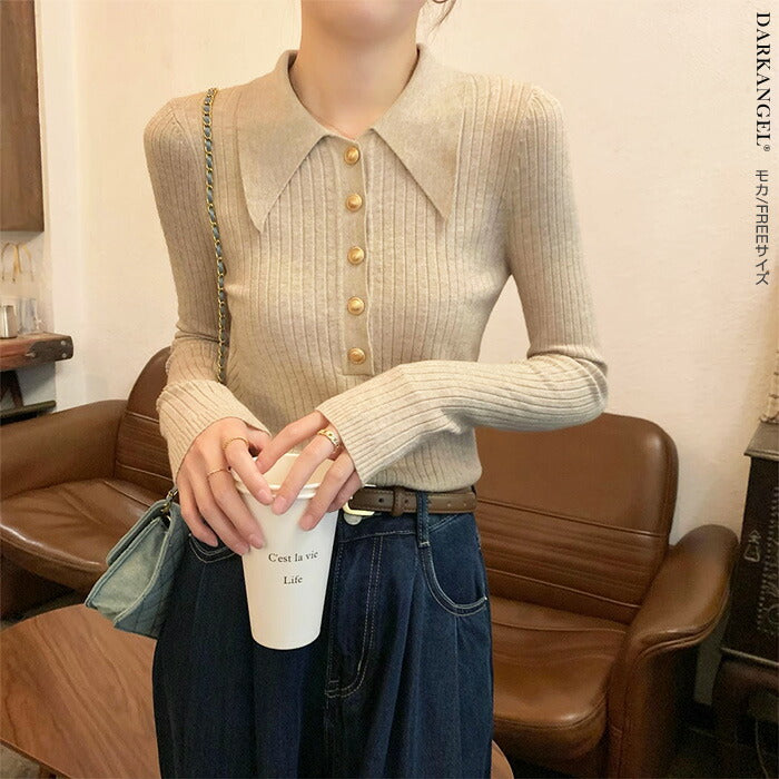 金ボタンポロニット