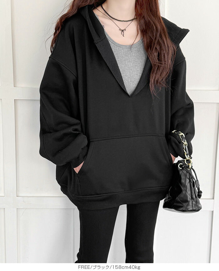 キーネック裏起毛スウェットパーカー