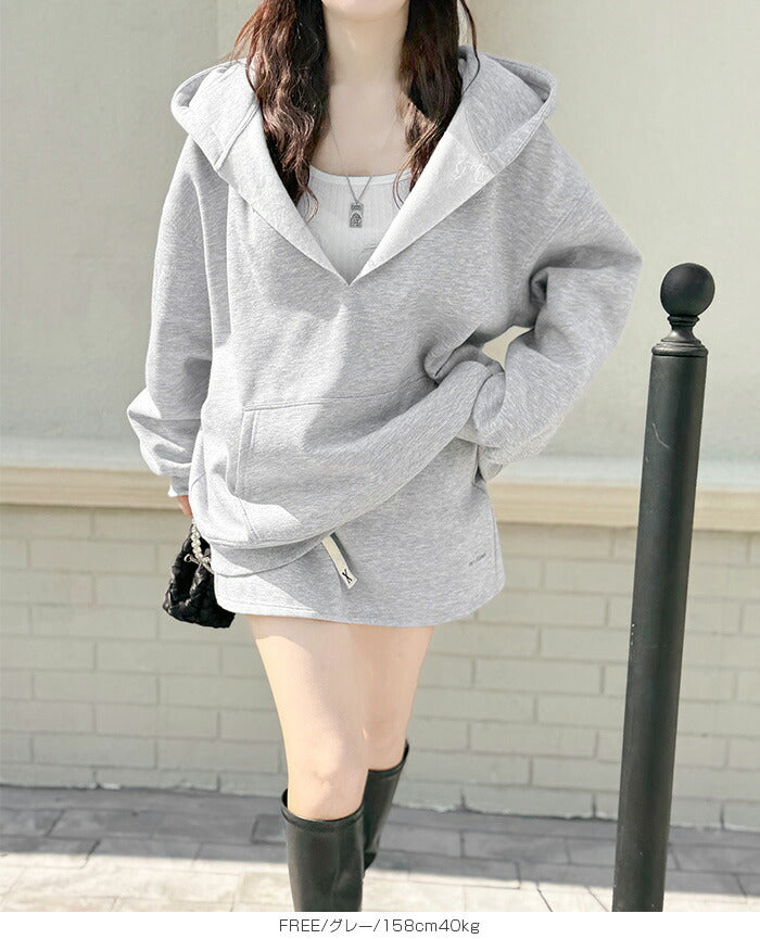 キーネック裏起毛スウェットパーカー