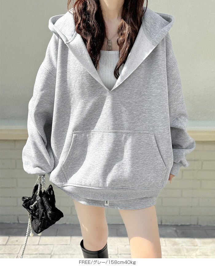 キーネック裏起毛スウェットパーカー