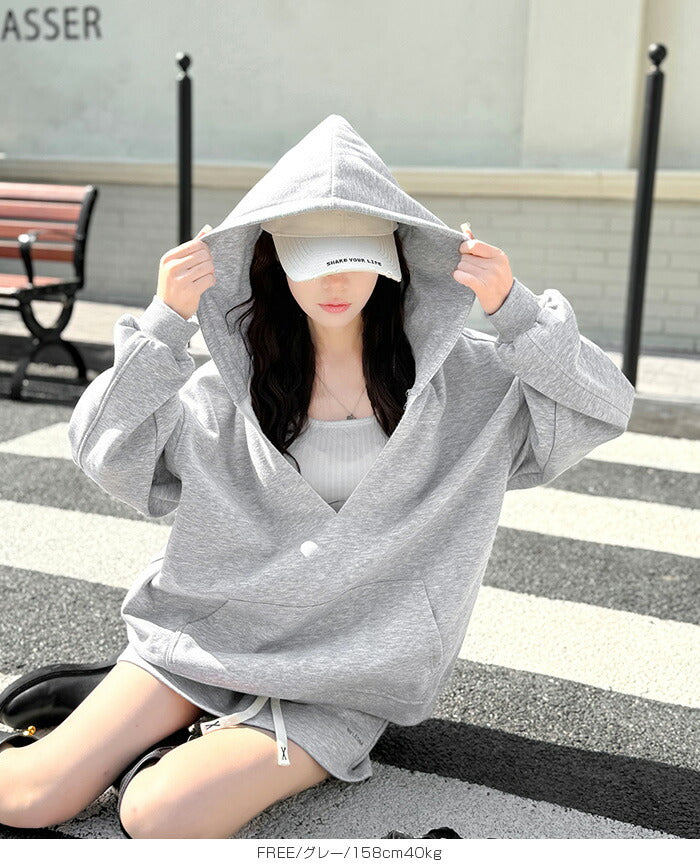 キーネック裏起毛スウェットパーカー