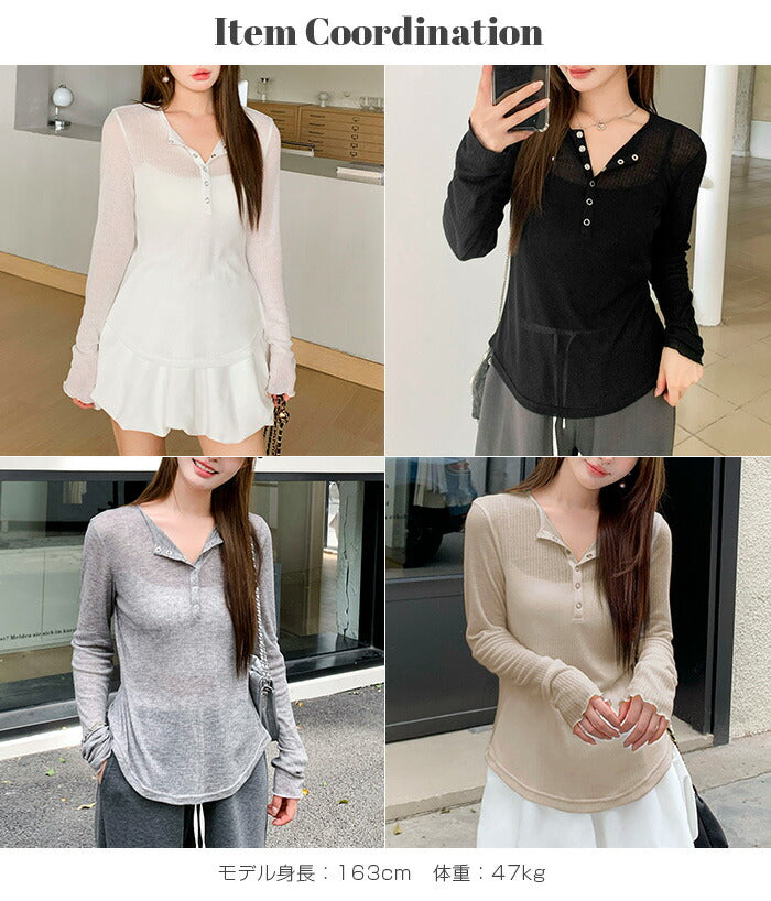 ヘンリーネックシアートップス