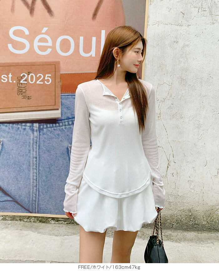 ヘンリーネックシアートップス