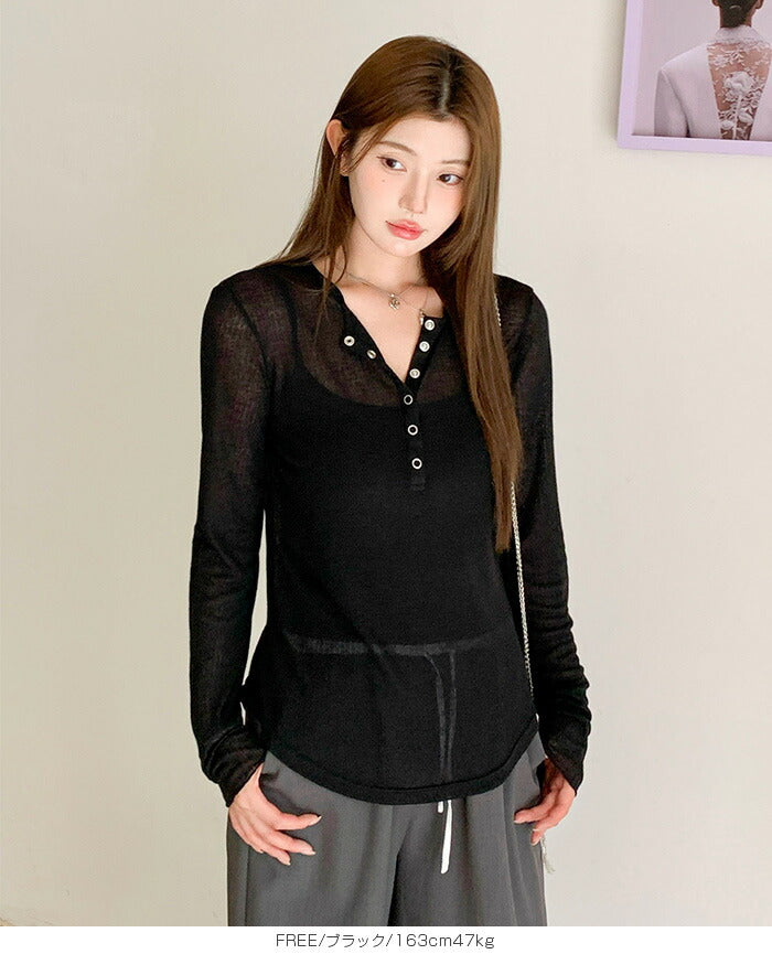 ヘンリーネックシアートップス