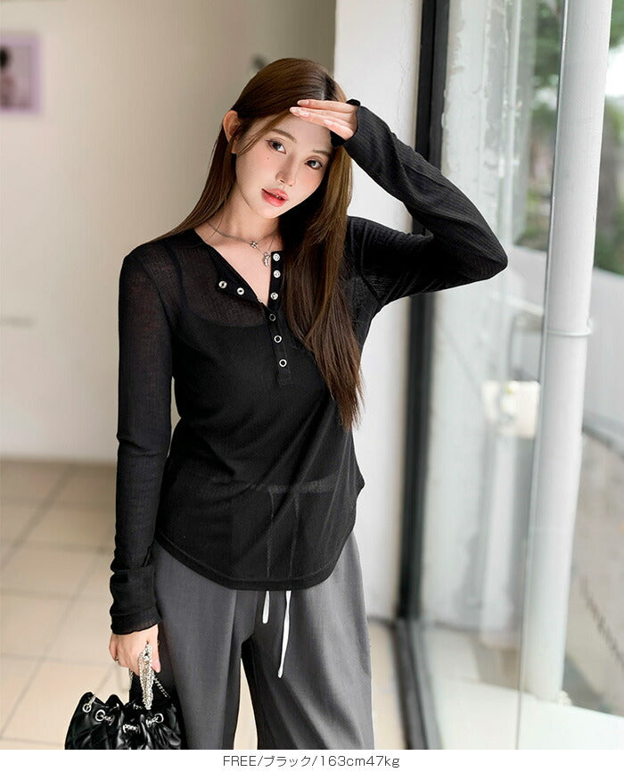 ヘンリーネックシアートップス