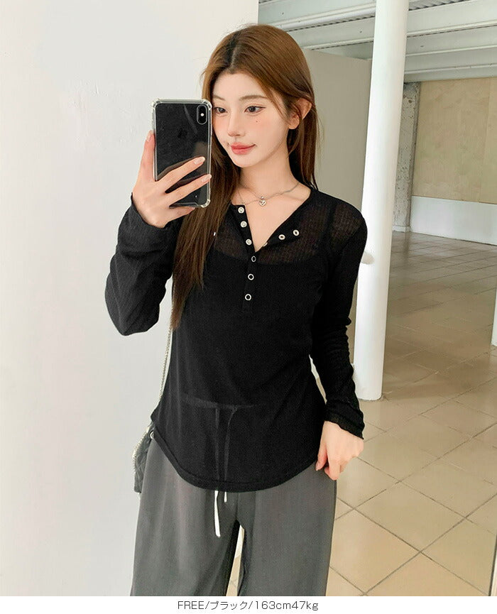 ヘンリーネックシアートップス