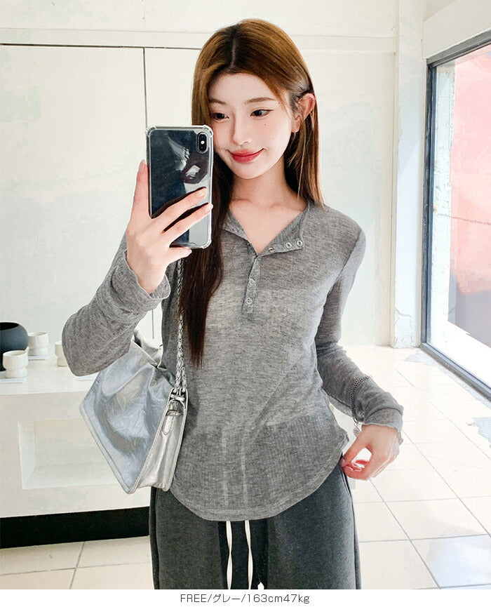 ヘンリーネックシアートップス