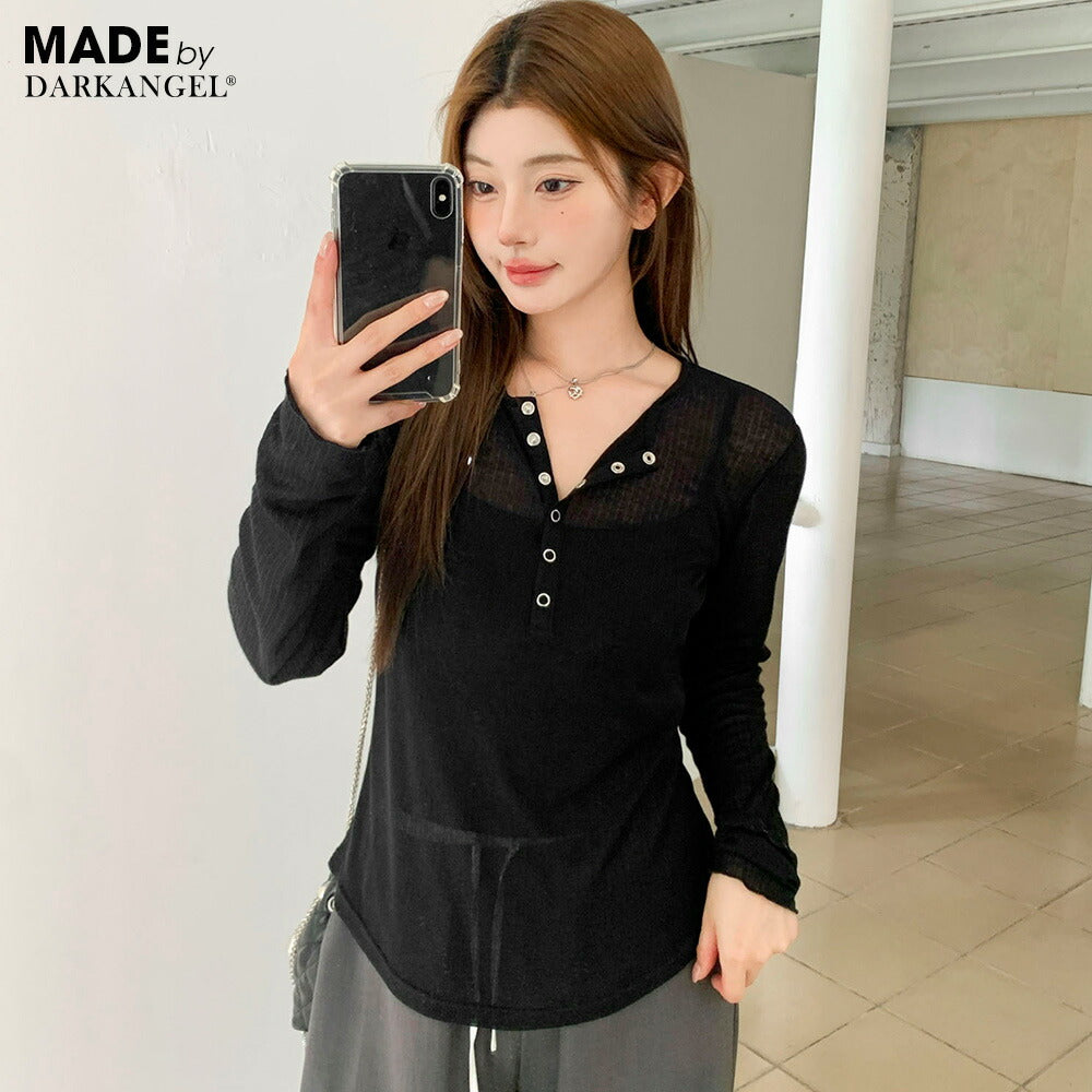 ヘンリーネックシアートップス