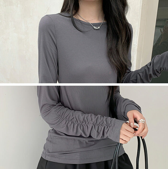 袖シャーリングトップス